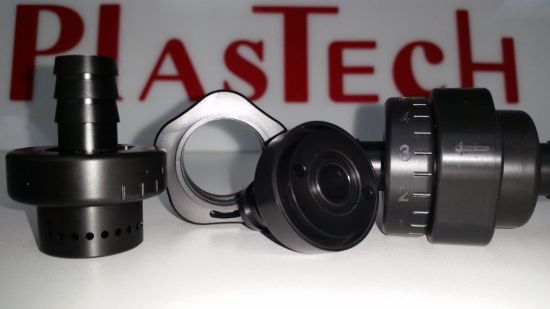 Close up of Plastic CNC Machined components for medical application